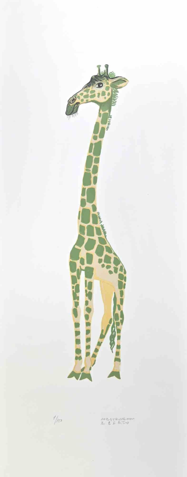 Girafe is a lithograph realized by Alberto Mastroianni in the 1970s.

Hand Signed on the lower right margin. Numbered on the lower margin in pencil. .

The artwork represents an interesting green girafe, a combination of fantasy and realism.

The
