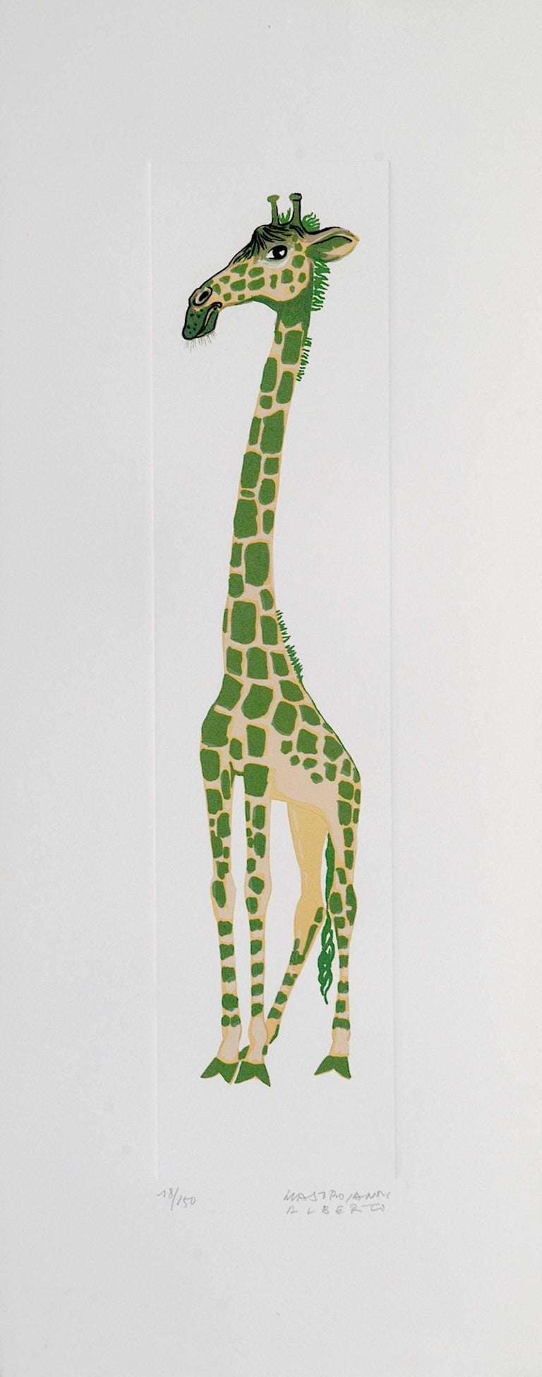 Alberto Mastroianni Animal Print - Giraffe - Original Lithograph by A. Mastroianni - 1970s