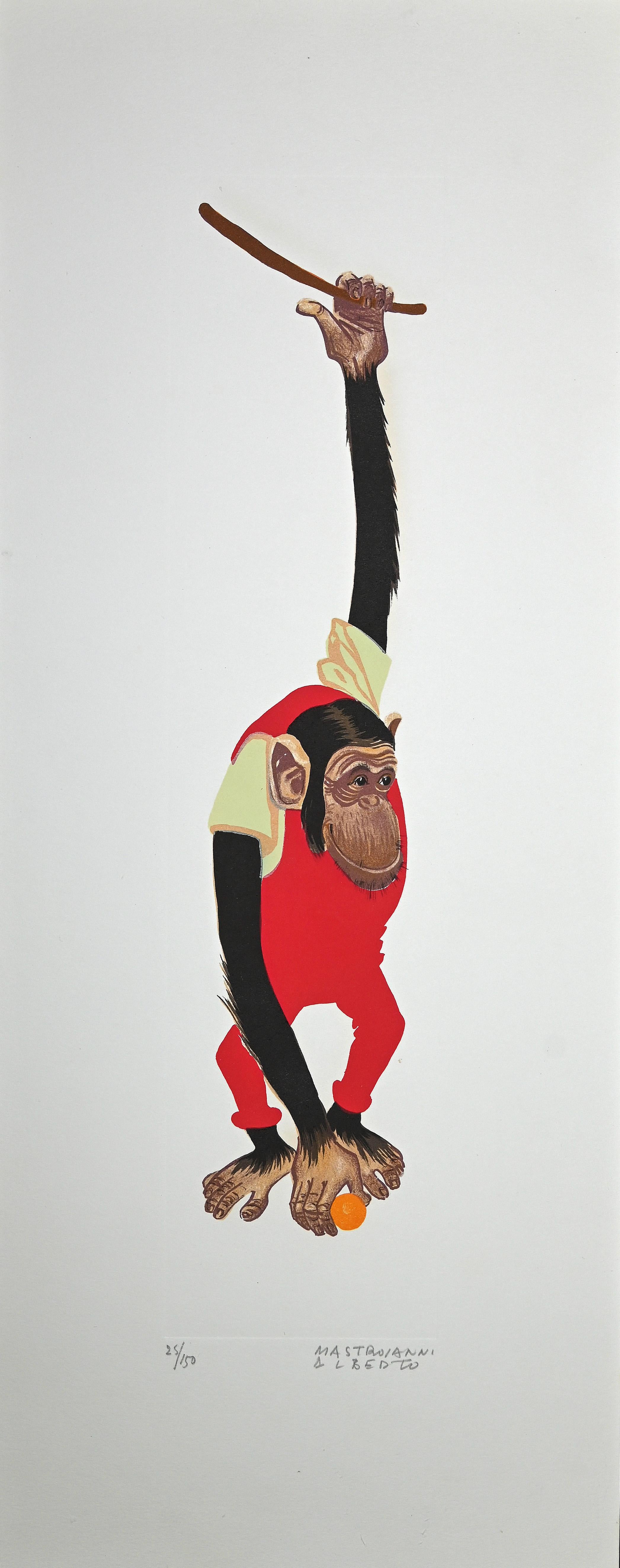 Affen – Lithographie von Alberto Mastroianni – 1970, ca.
