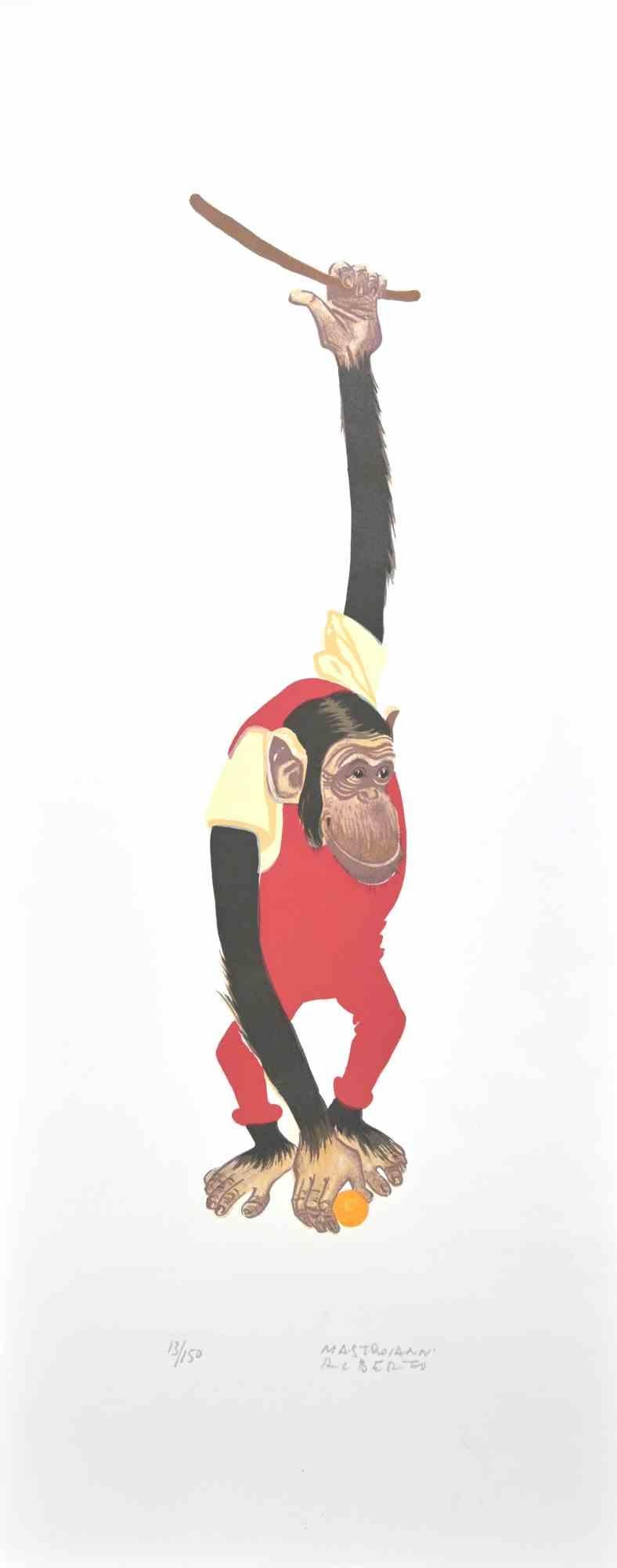 Affen – Lithographie von Alberto Mastroianni – 1970er Jahre