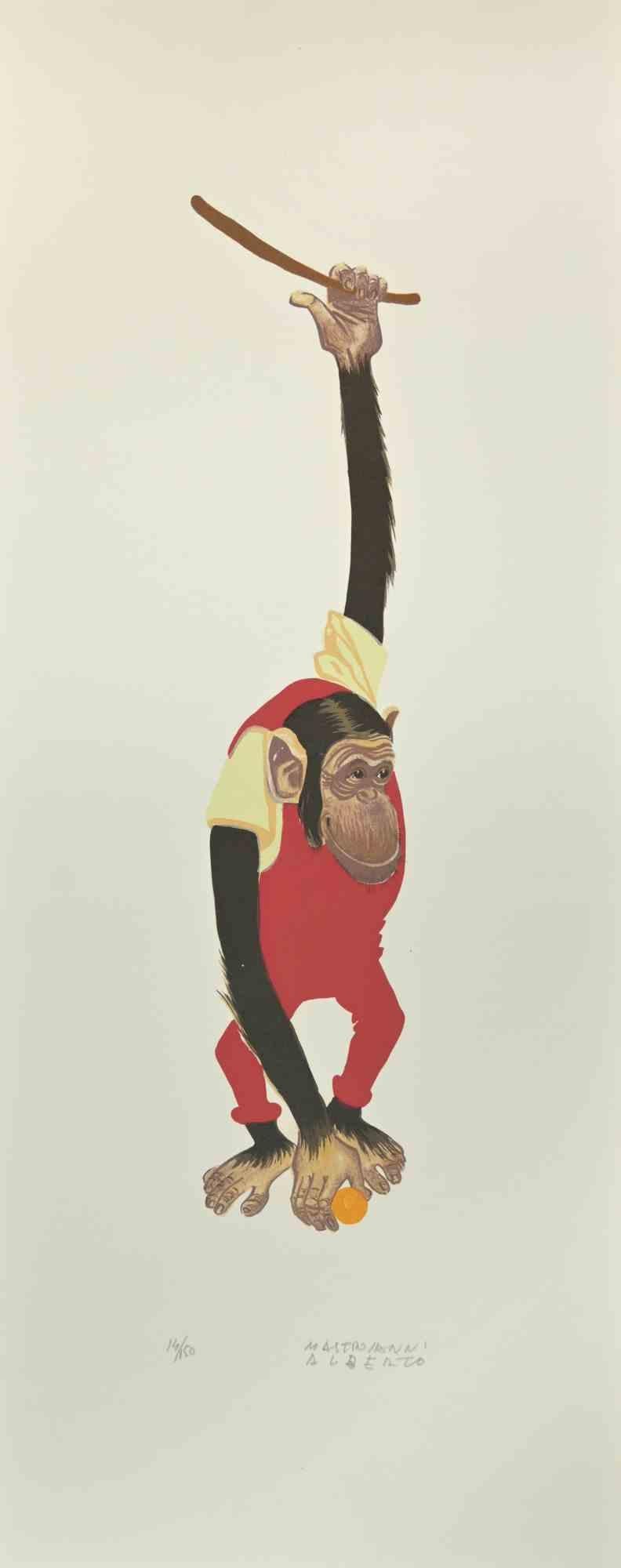 Affen – Lithographie von Alberto Mastroianni – 1970er Jahre