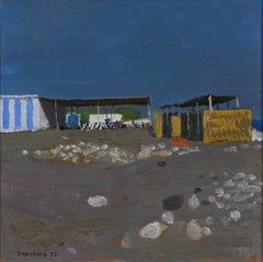 Vintage Open Air Cafe, A Beach Landscape by Alberto Morrocco Modern 20th Century