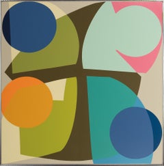 „Sunny Day I“ Verspieltes geometrisches abstraktes Gemälde in ausgewogenen Erdtönen
