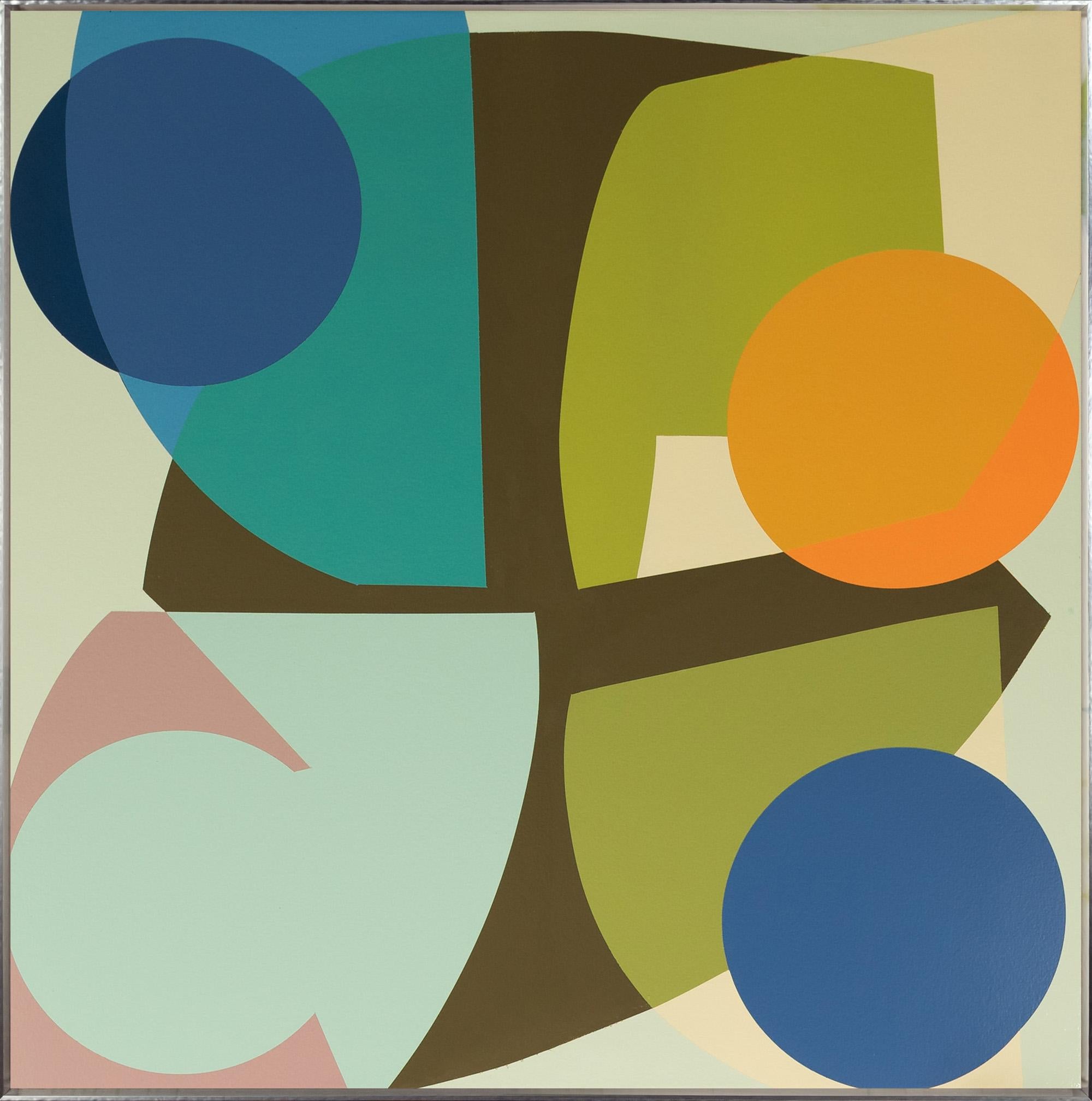 Alberto Murillo Abstract Painting - "Sunny Day II" Playful Geometric Abstract in Balanced Earth Tones