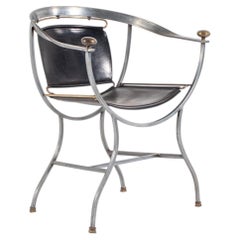 Alberto Orlandi Pompei Armchair in Steel, Bronze and Black Leather