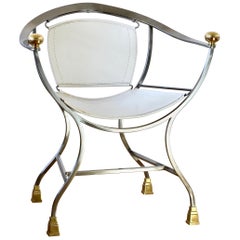 Alberto Orlandi "Pompeii" Italian One of Three Leather Armchairs, Steel & Brass