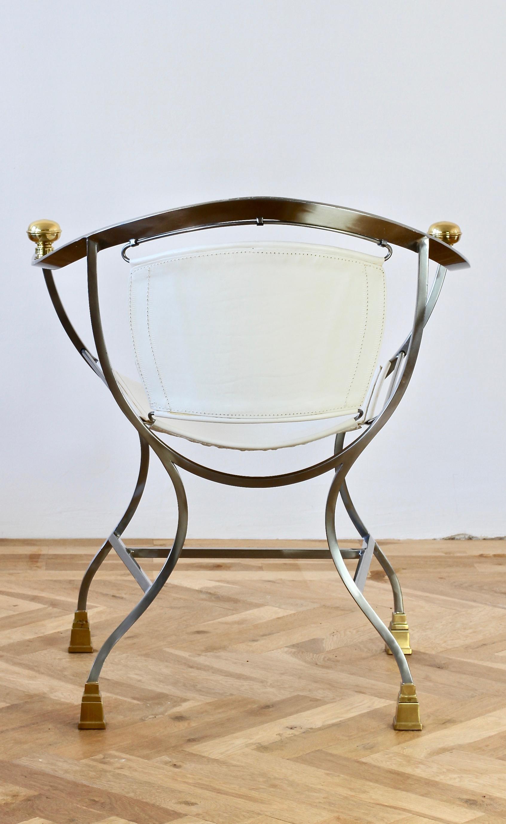 Ensemble italien de quatre fauteuils en cuir en acier et laiton « Pompeii » d'Alberto Orlandi Bon état - En vente à Landau an der Isar, Bayern