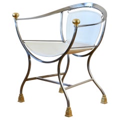 Alberto Orlandi Raros sillones italianos "Pompeya" de cuero, acero y latón c 1980