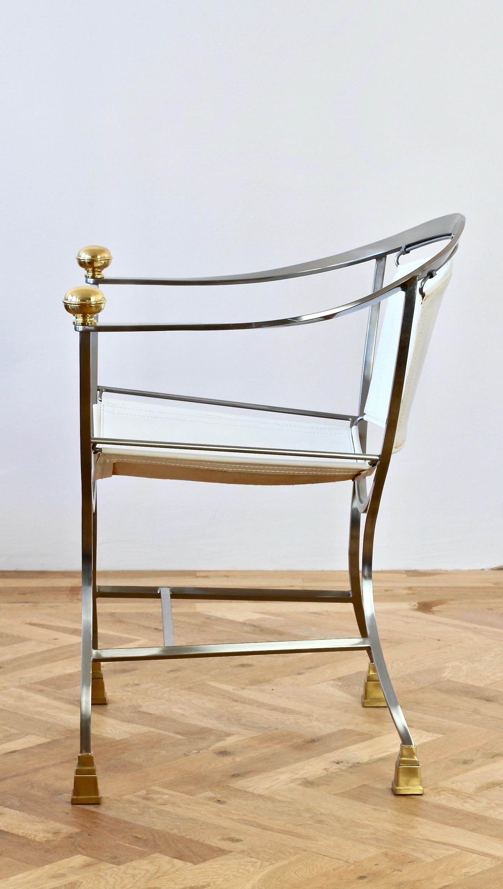 Alberto Orlandi Rare fauteuils italiens en cuir Pompeii en acier et laiton c 1980 Bon état - En vente à Landau an der Isar, Bayern