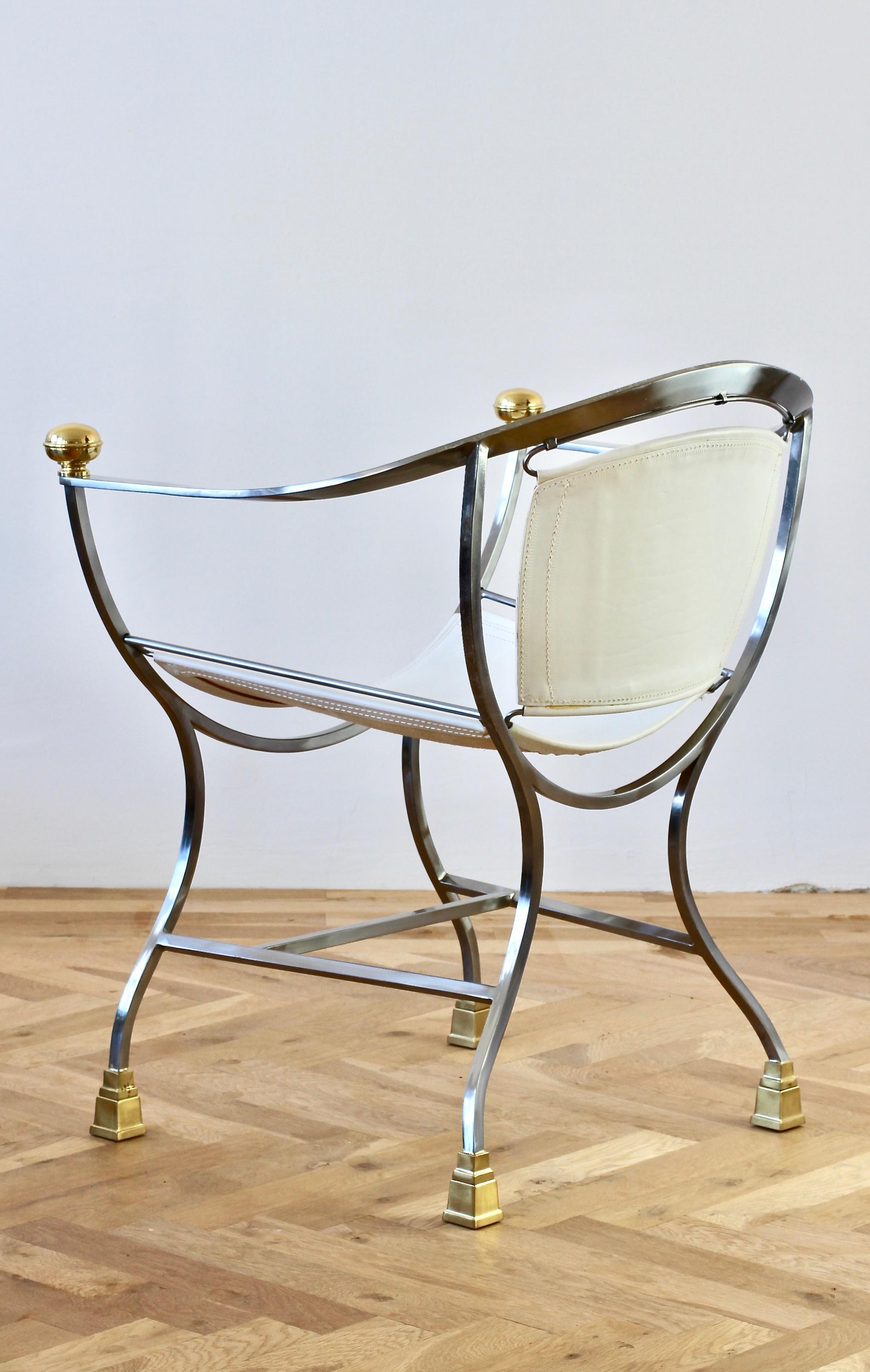 Fin du 20e siècle Alberto Orlandi Rare fauteuils italiens en cuir Pompeii en acier et laiton c 1980 en vente