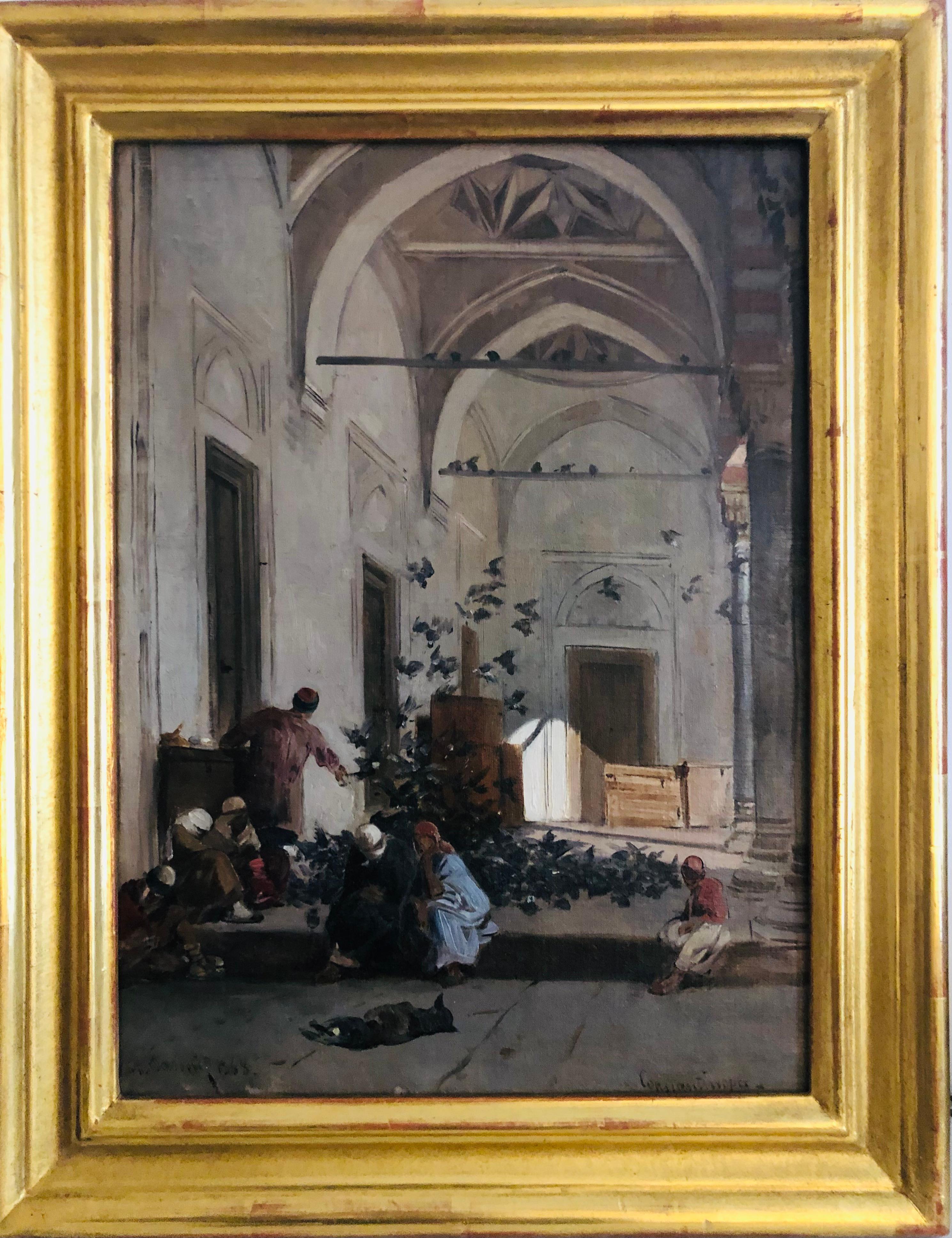 Figurative Painting de Alberto Pasini - Orientalista. Patio de la Mezquita del Sultán Bajazid (1868)