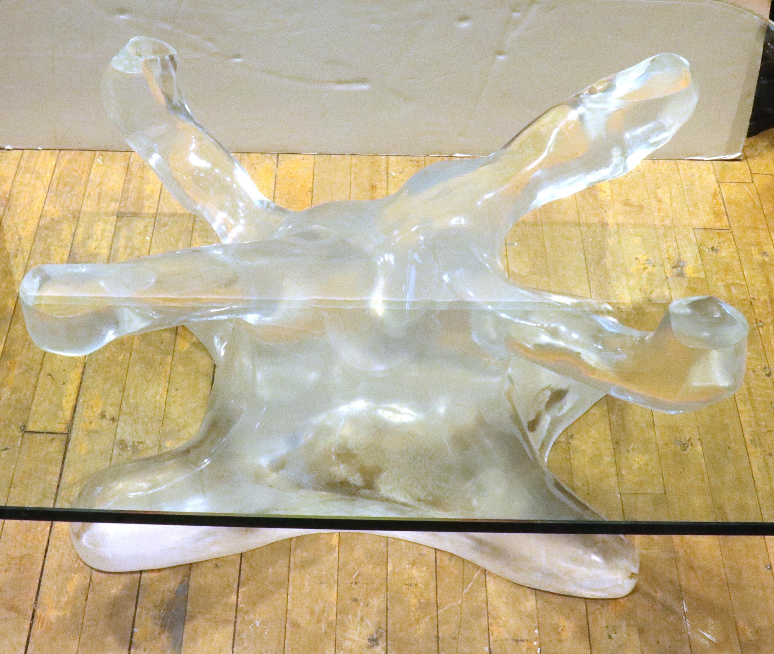 Alberto Rocchi Italian Modern Biomorphic Glass Coffee Table with Acrylic Base In Good Condition In New York, NY