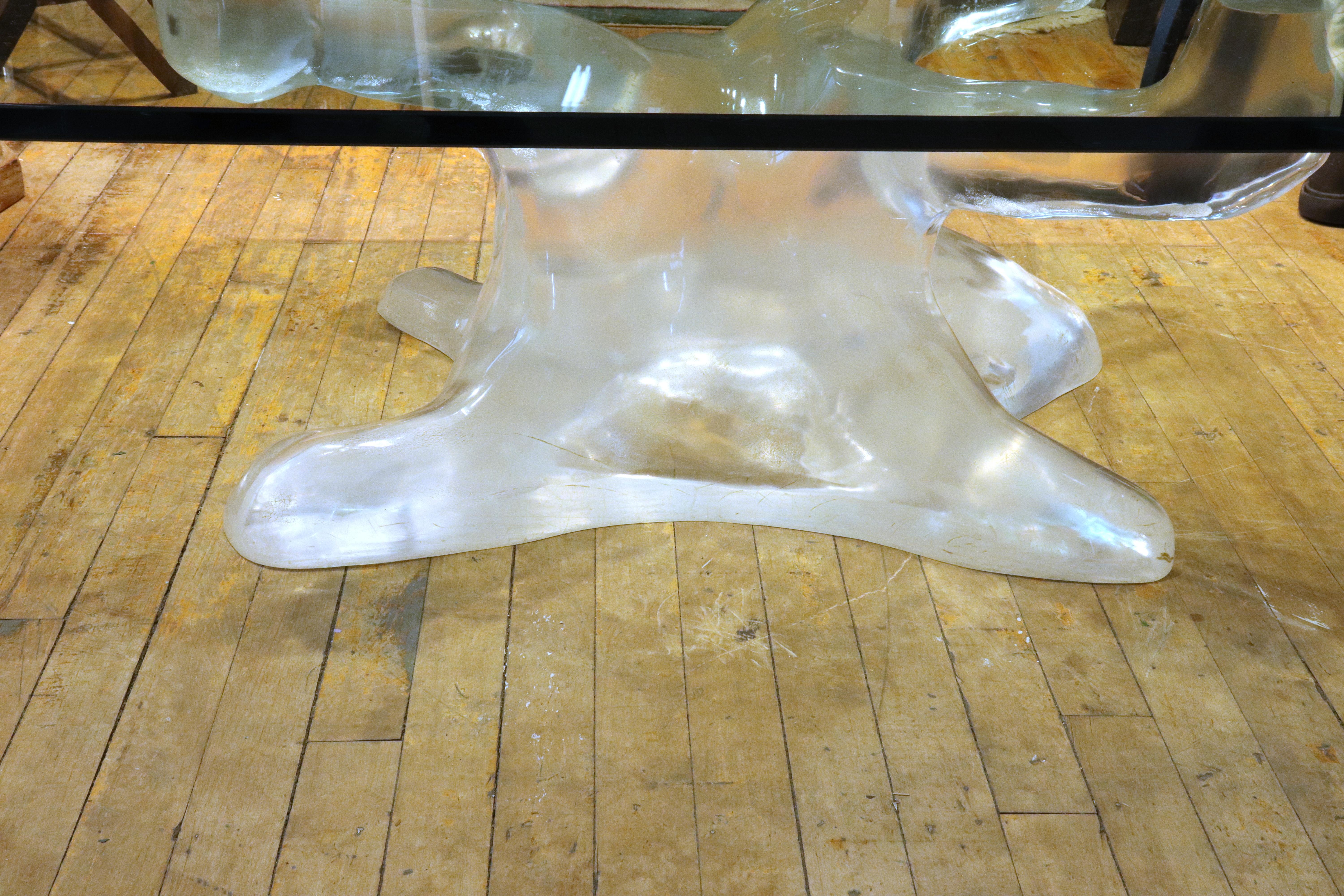 Alberto Rocchi Italian Modern Biomorphic Glass Coffee Table with Acrylic Base 1