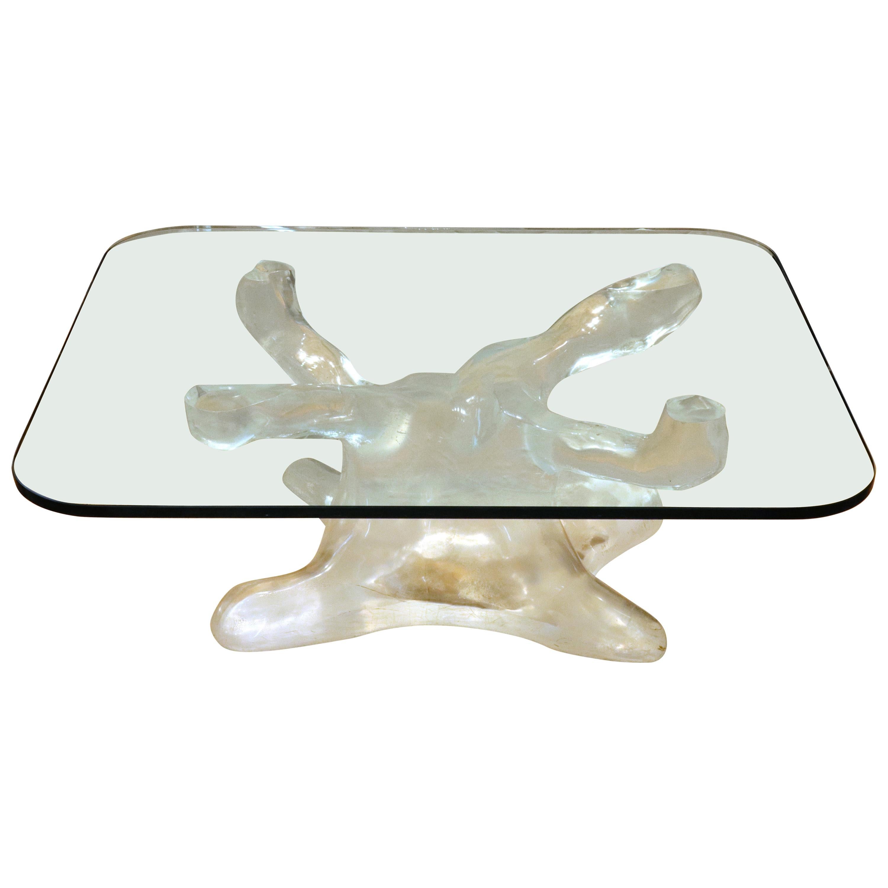 Alberto Rocchi Italian Modern Biomorphic Glass Coffee Table with Acrylic Base