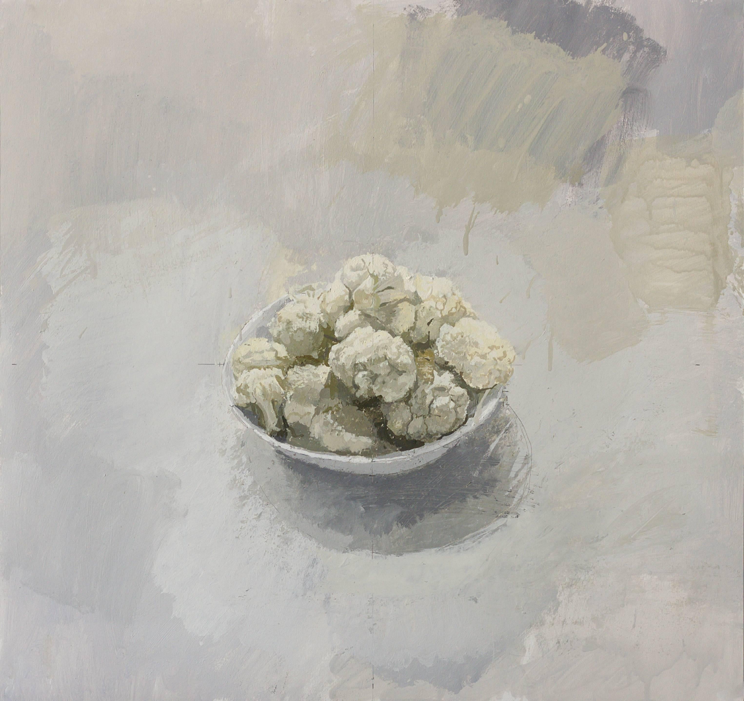 A still life on paper from Alberto Romero.   A cauliflower in a bowl. Very delicate painted on paper and framed.
The work is shipped in a floating frame size ~ 70 x 70 cm, but can also be shipped without frame. 

The work of Alberto Romero consists