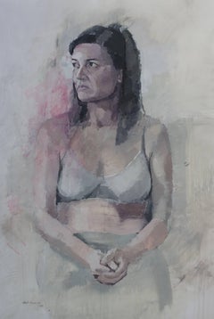 Portrait of Ana seated - 21st centrury - Realism - work on paper Alberto Romero