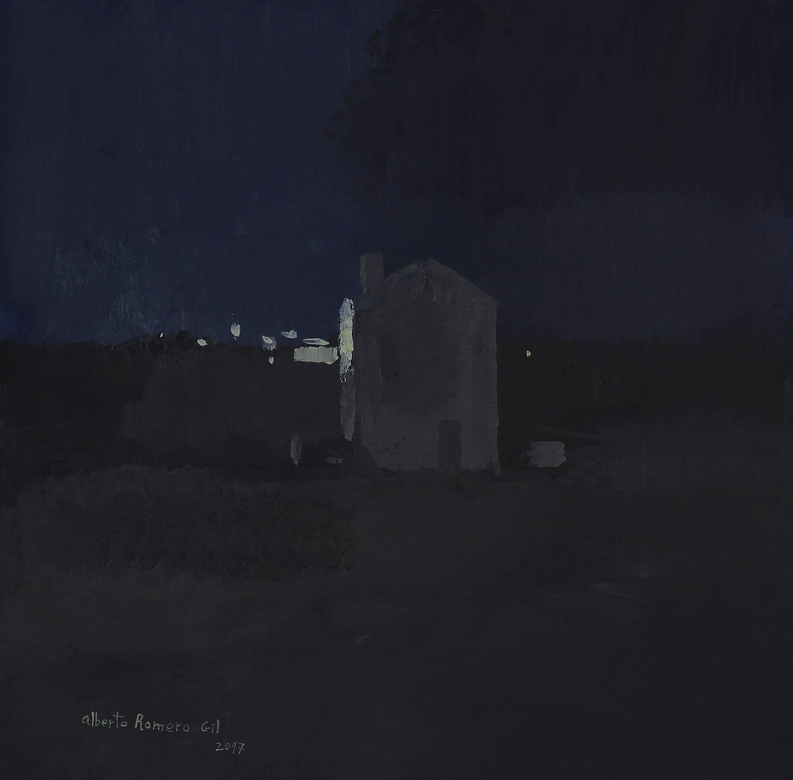 Alberto Romero Landscape Painting - The house by night - La casa de noche