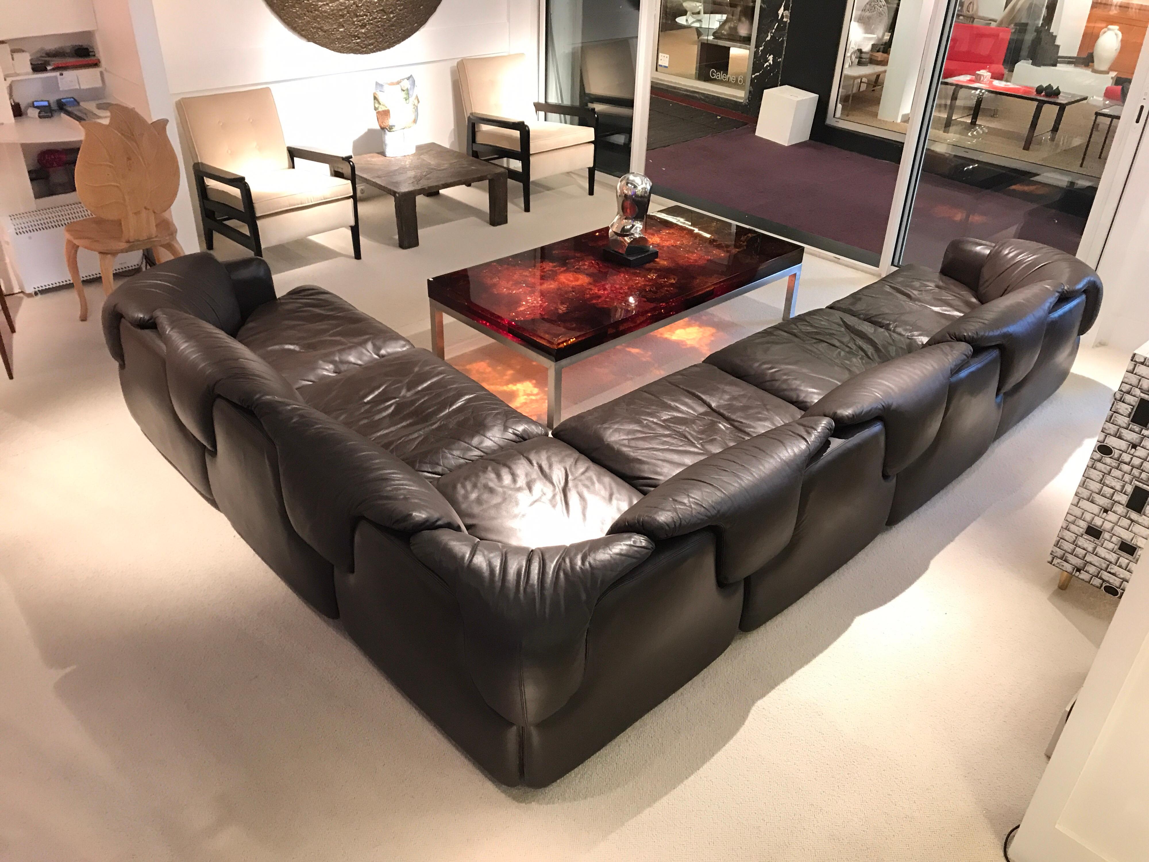Mid-Century Modern Alberto Roselli Leather Modular Sofa