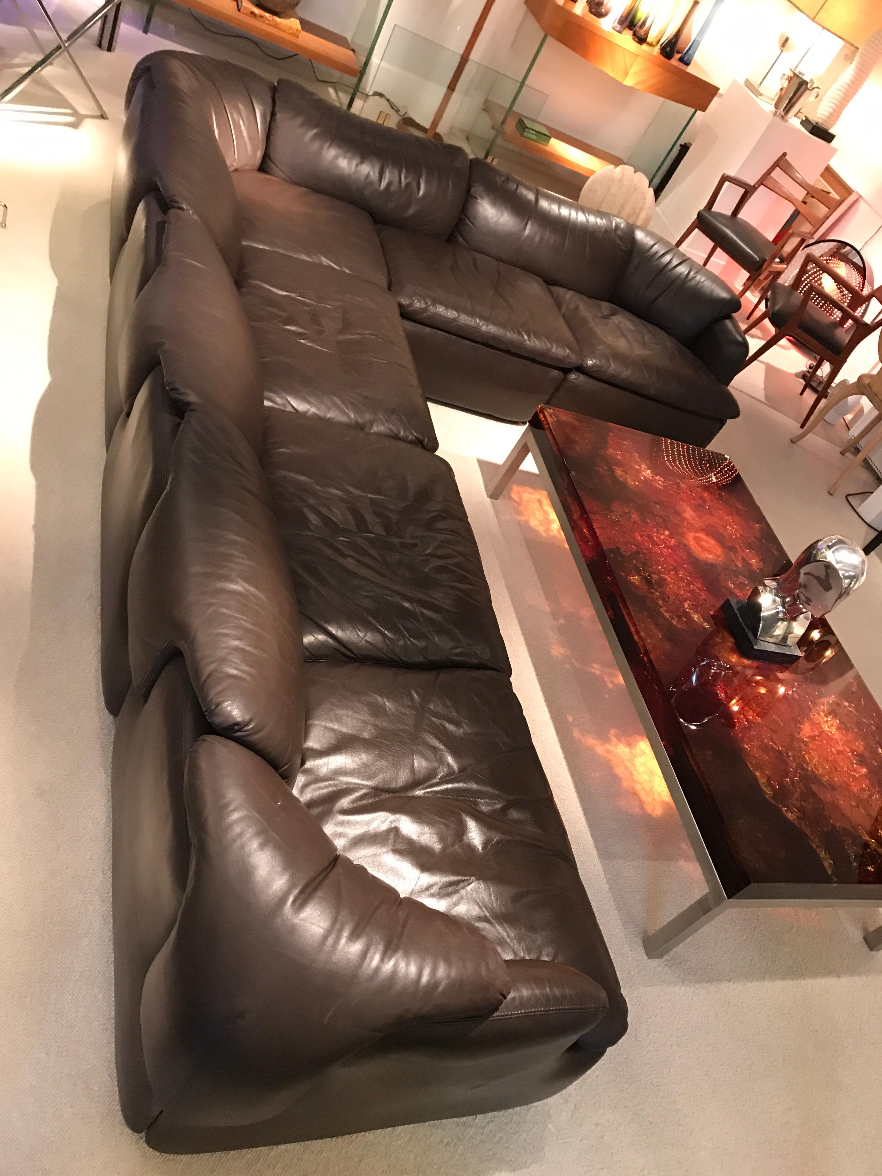 Alberto Roselli Leather Modular Sofa In Good Condition In Saint-Ouen, FR