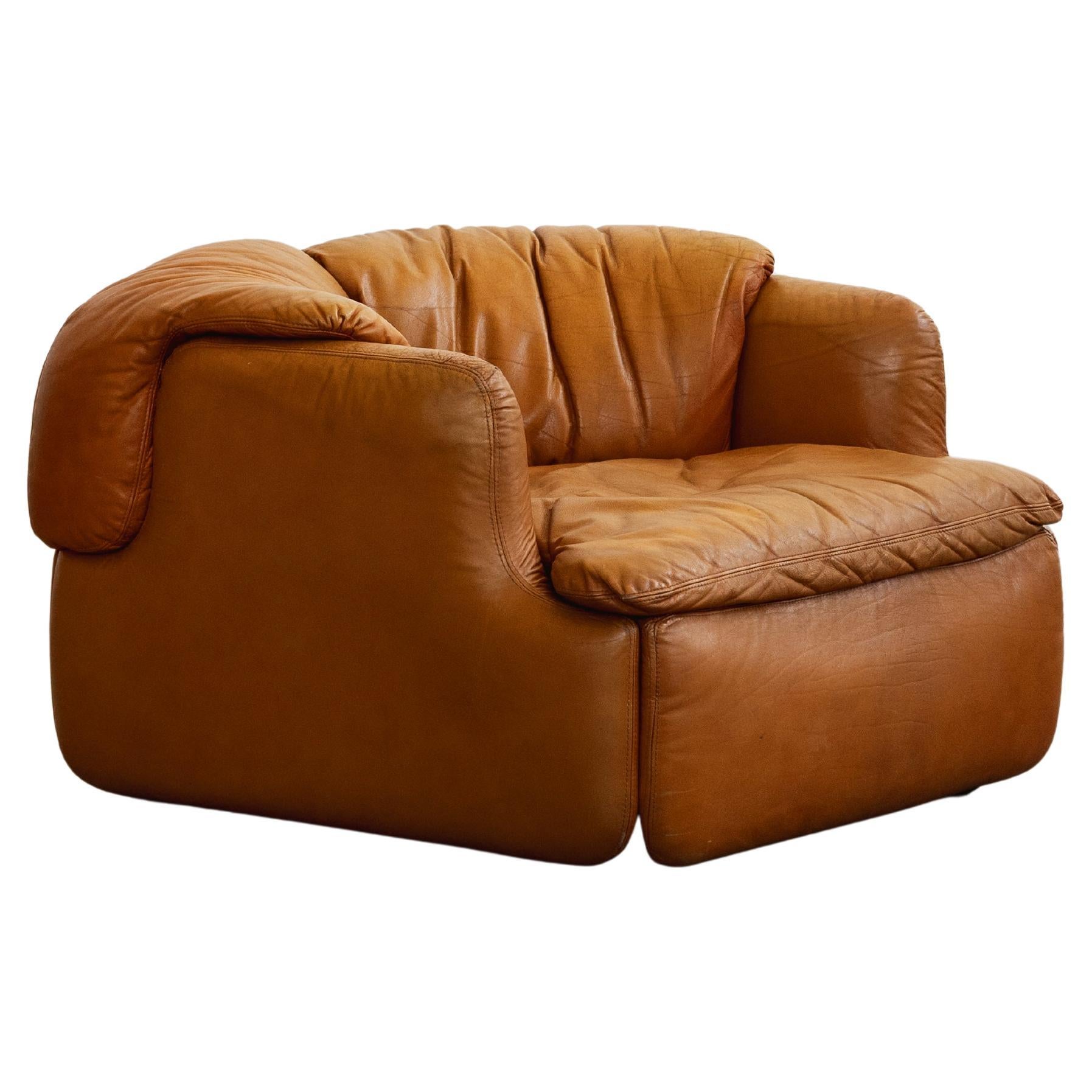 Fauteuil "confidentiel" Alberto Rosselli pour Saporiti, cuir cognac, 1972