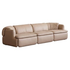Alberto Rosselli “Confidential” Sofa for Saporiti, Sand Beige Leather, 1972
