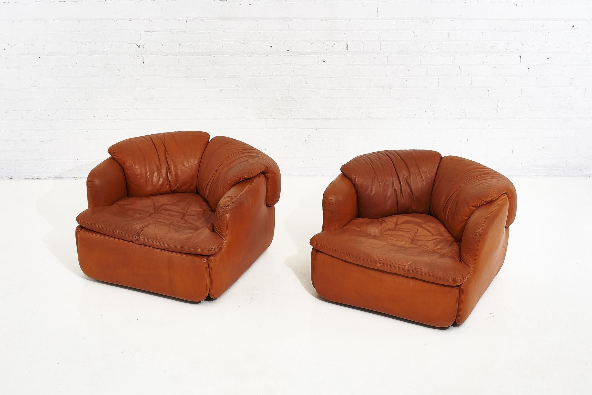 Modern Alberto Rosselli for Saporiti Brown Leather “Confidential” Lounge Chairs