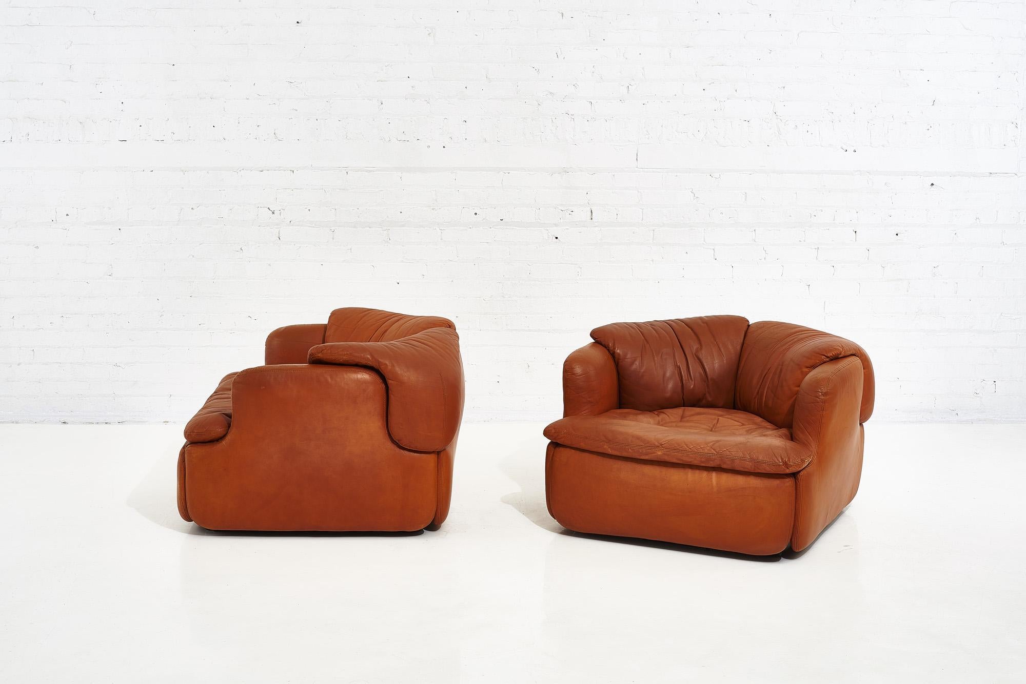 Italian Alberto Rosselli for Saporiti Brown Leather “Confidential” Lounge Chairs