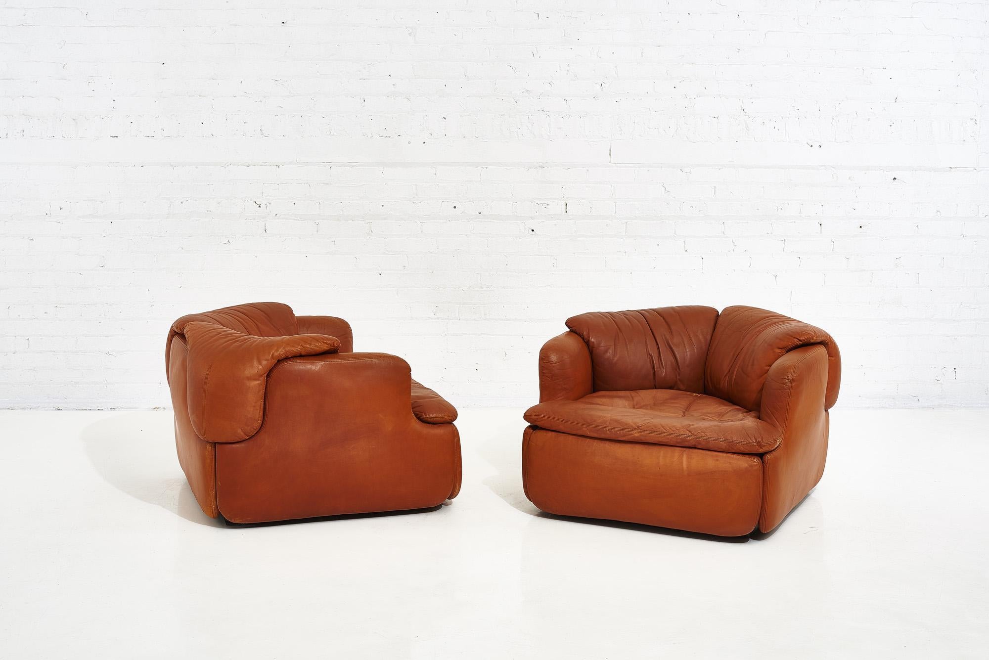 Late 20th Century Alberto Rosselli for Saporiti Brown Leather “Confidential” Lounge Chairs