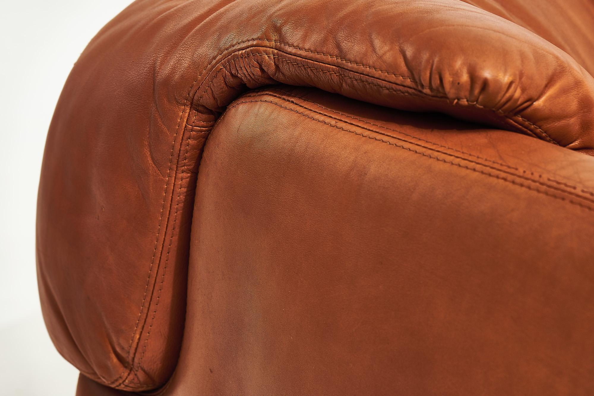 Alberto Rosselli for Saporiti Brown Leather “Confidential” Sofa, 1970’s 5
