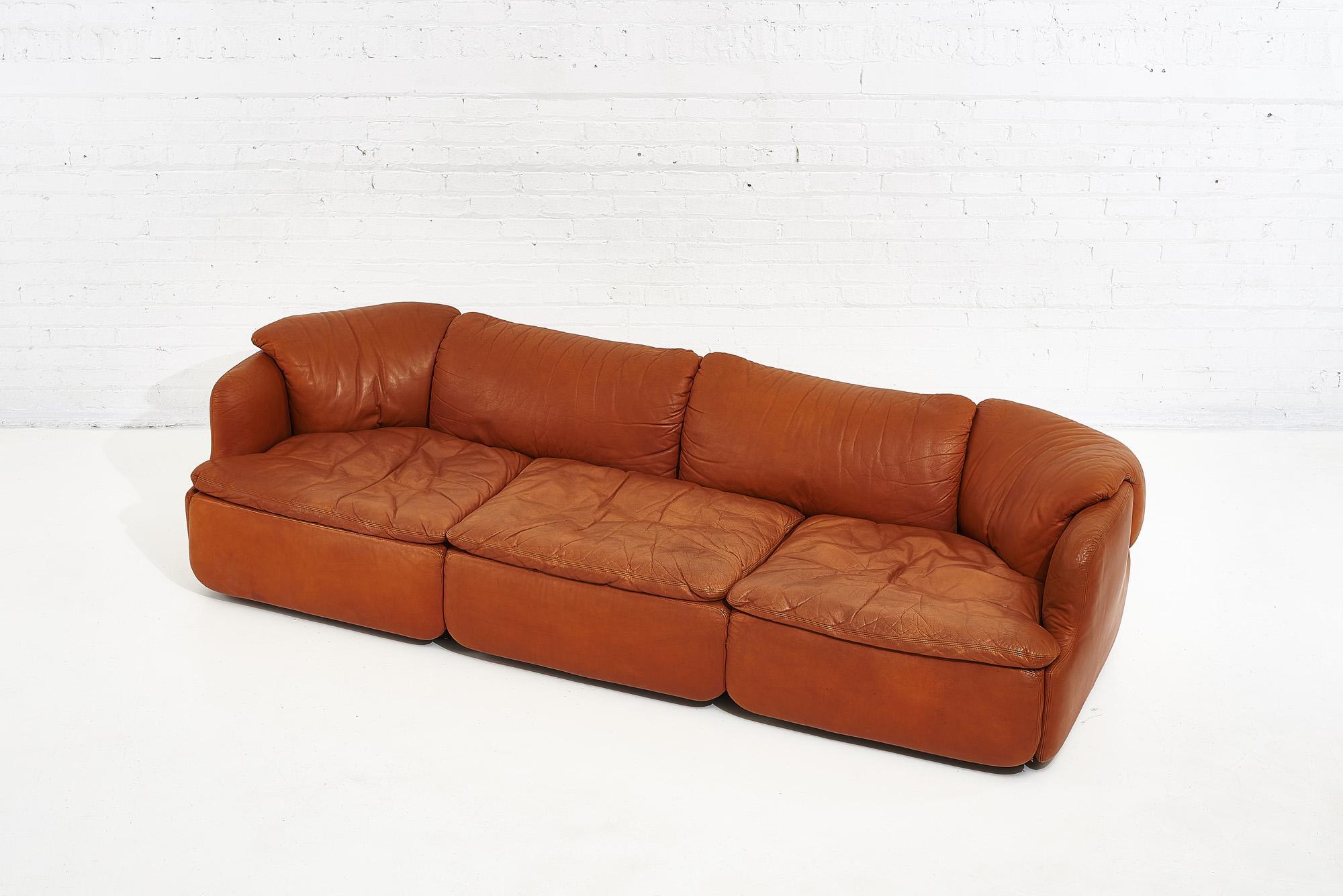 Italian Alberto Rosselli for Saporiti Brown Leather “Confidential” Sofa, 1970’s