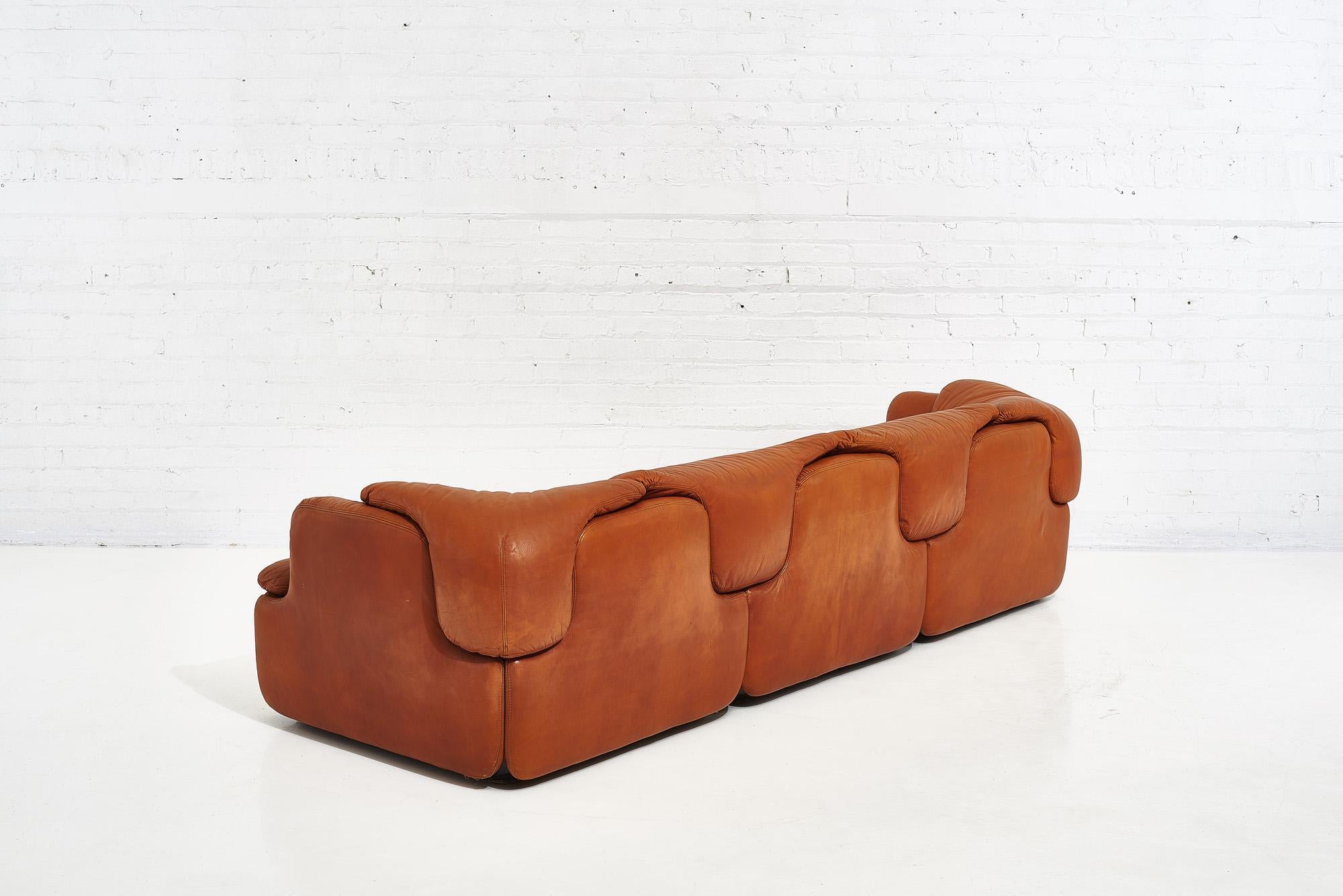 Late 20th Century Alberto Rosselli for Saporiti Brown Leather “Confidential” Sofa, 1970’s