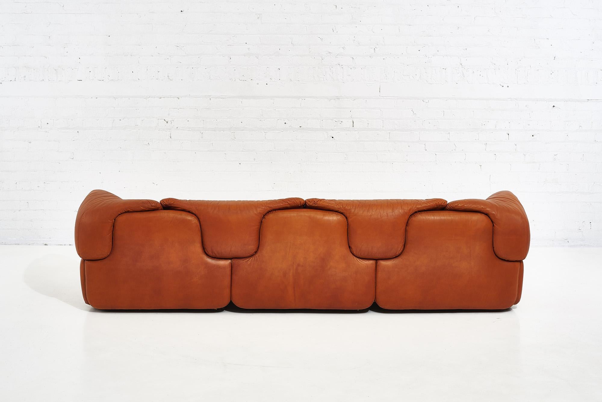Alberto Rosselli for Saporiti Brown Leather “Confidential” Sofa, 1970’s 1