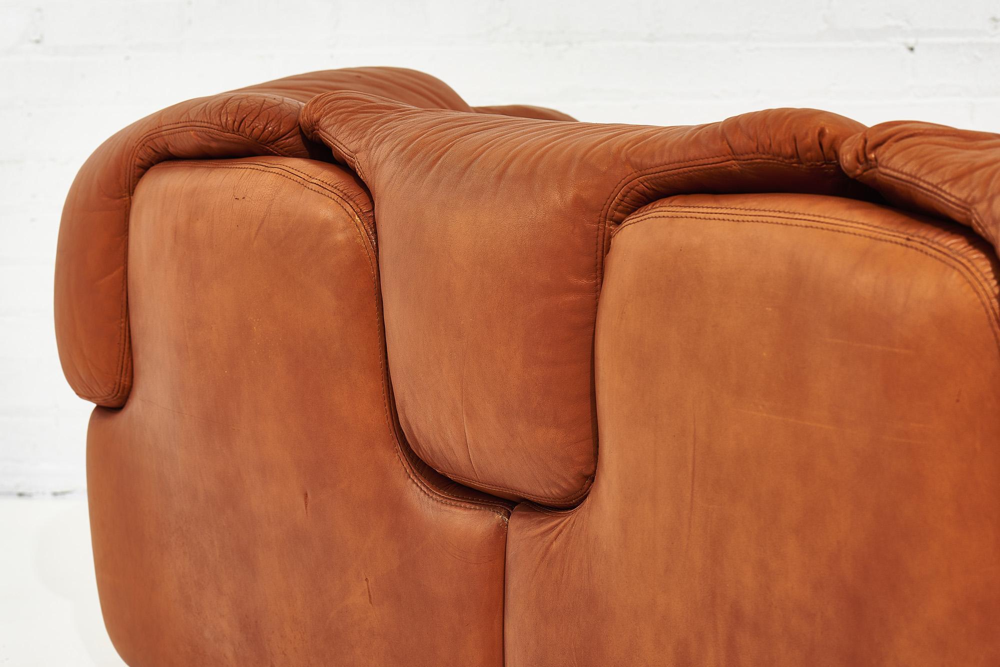 Alberto Rosselli for Saporiti Brown Leather “Confidential” Sofa, 1970’s 2