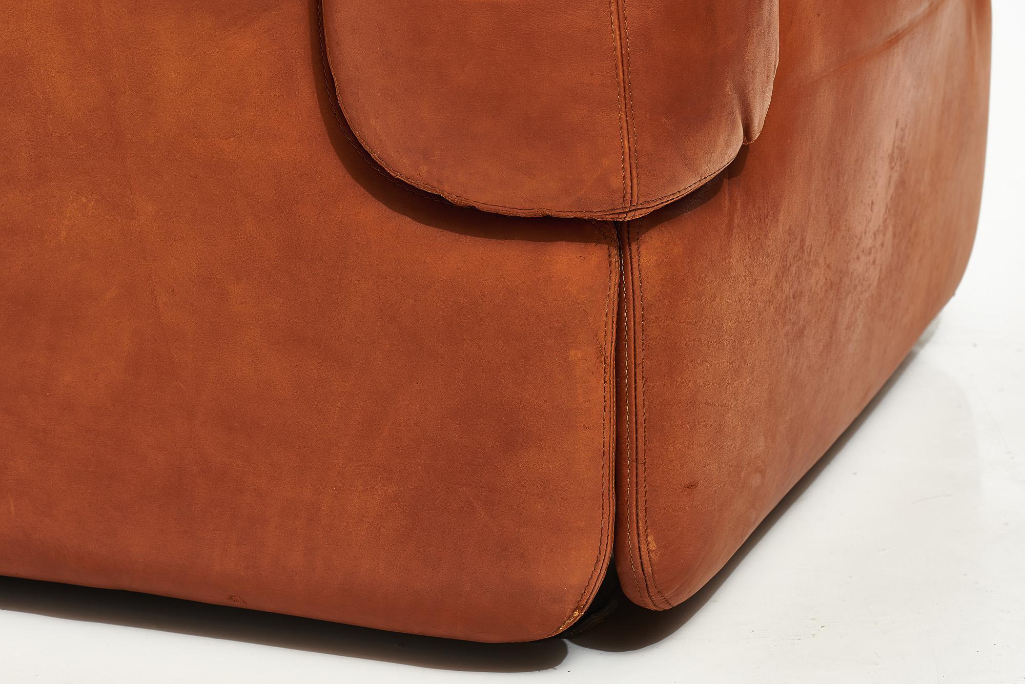 Alberto Rosselli for Saporiti Brown Leather “Confidential” Sofa, 1970’s 3