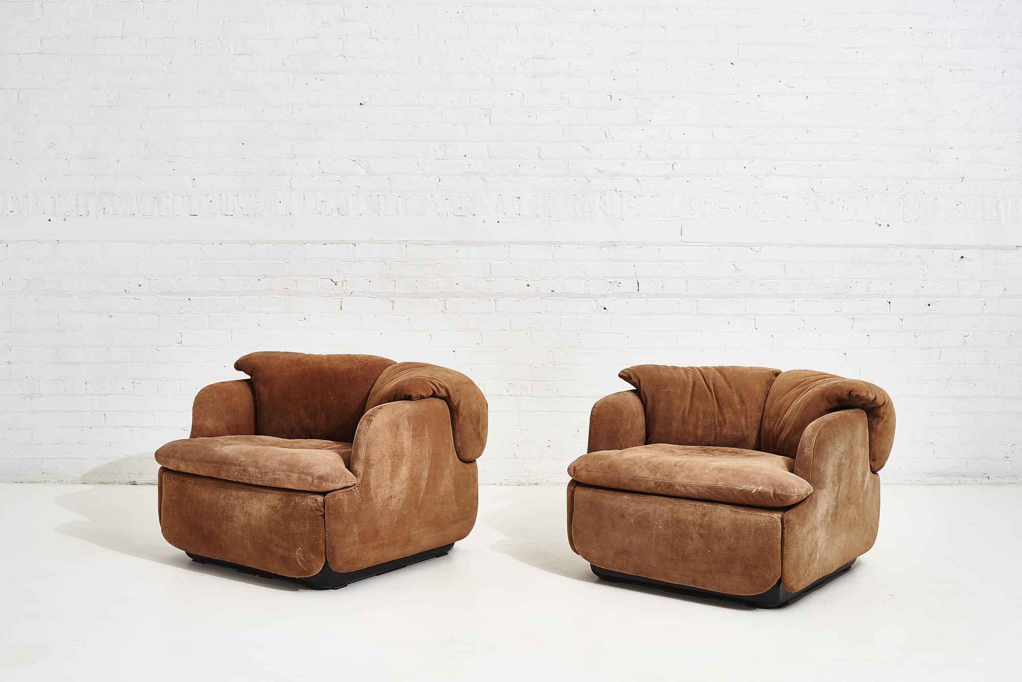 Mid-Century Modern Alberto Rosselli for Saporiti Brown Suede “Confidential” Lounge Chairs, 1972