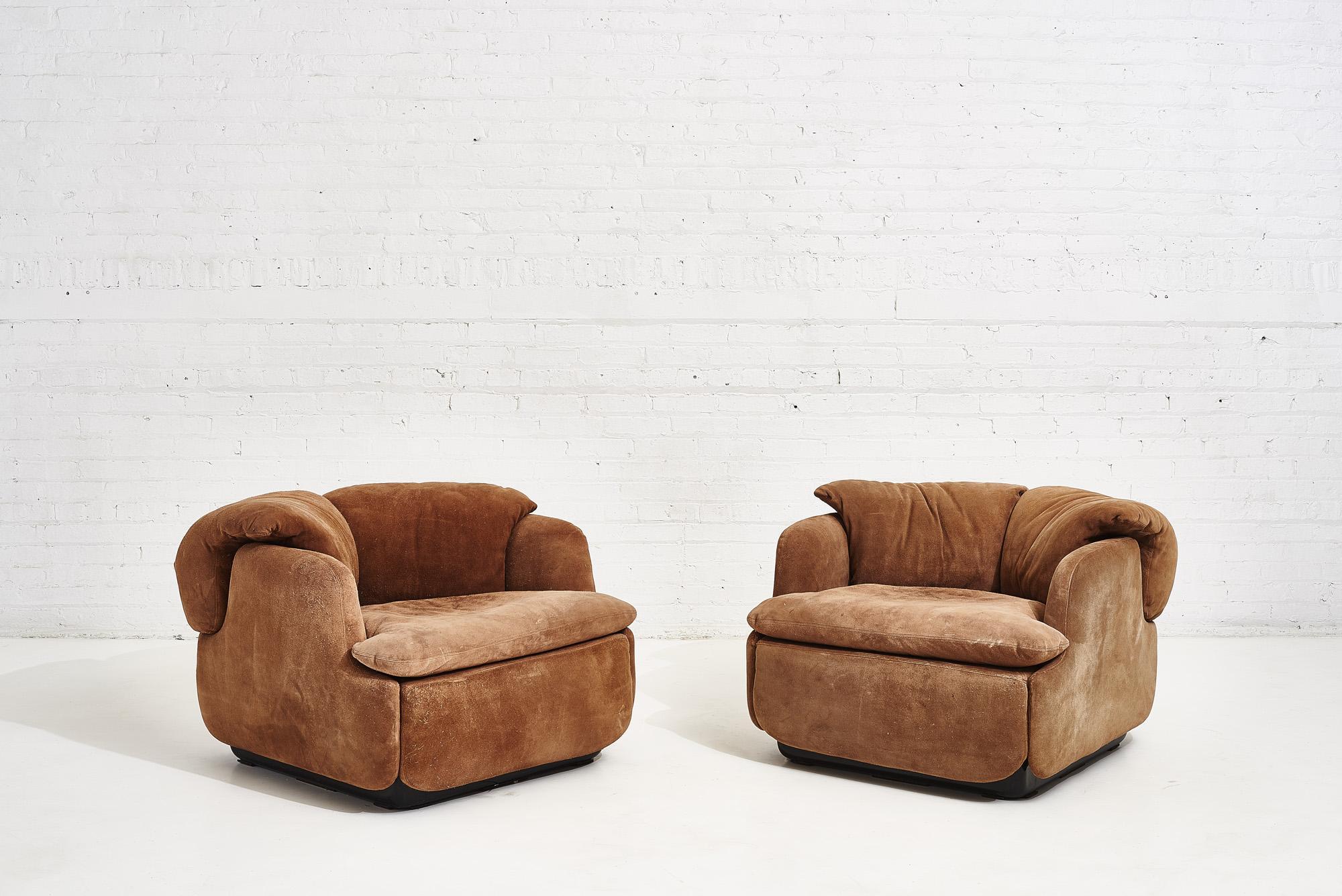 Alberto Rosselli for Saporiti Brown Suede �“Confidential” Lounge Chairs, 1972 2