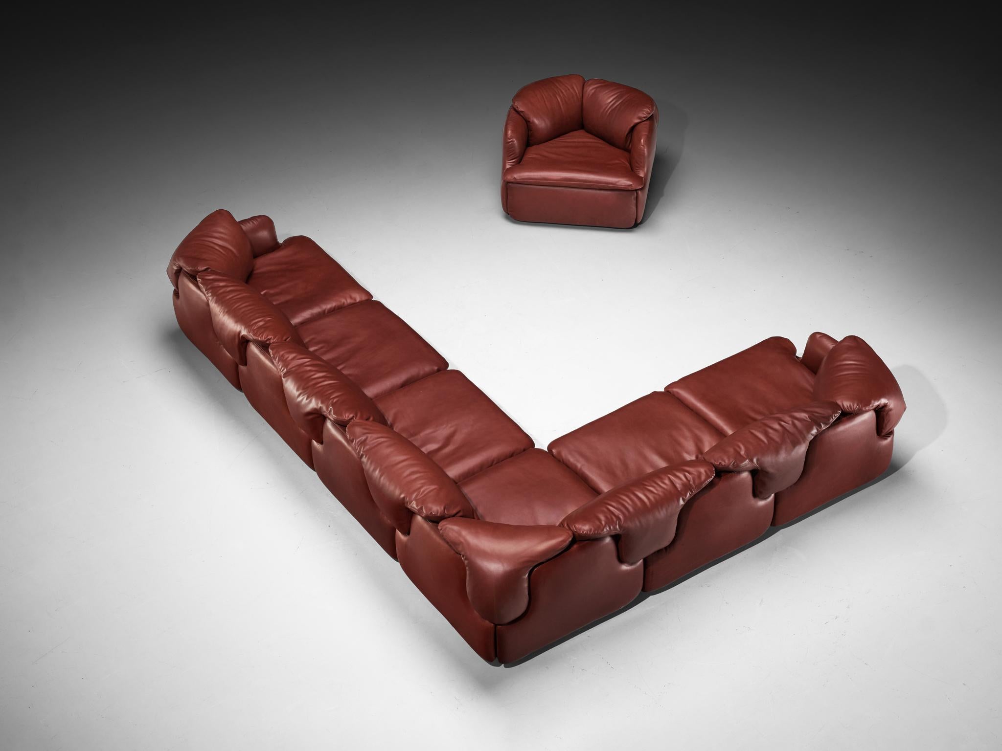Alberto Rosselli pour Saporiti Confidential Corner Sofa rouge bourgogne en vente 3