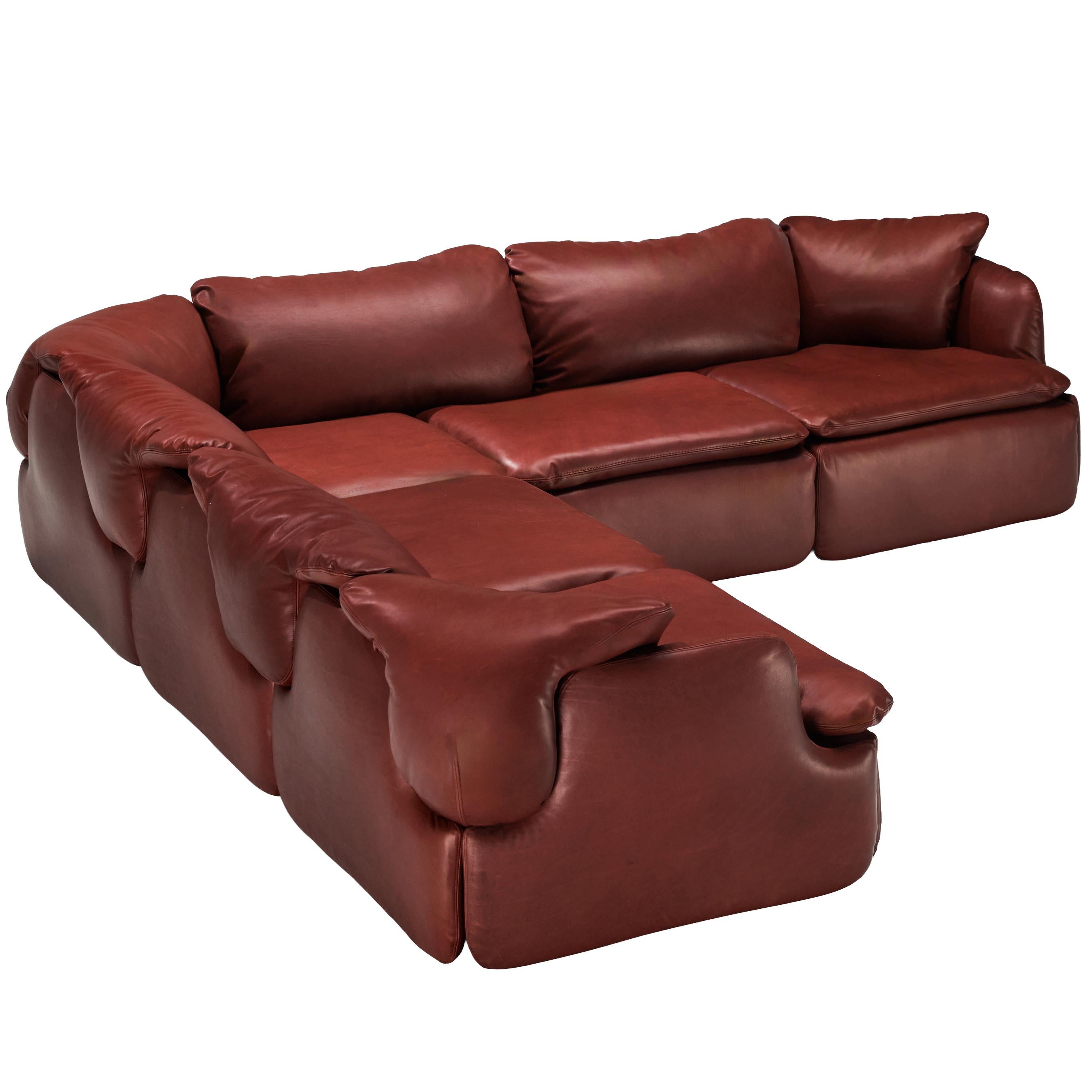 Alberto Rosselli for Saporiti Confidential Corner Sofa in Burgundy Leather