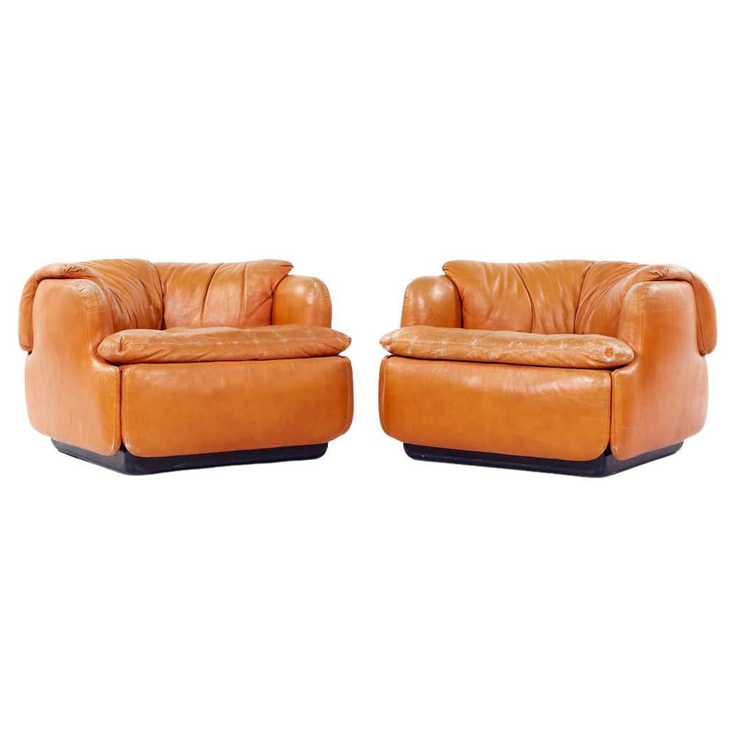 Alberto Rosselli pour Saporiti Confidential Mid Century Leather Lounge Chairs