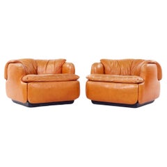 Vintage Alberto Rosselli for Saporiti Confidential Mid Century Leather Lounge Chairs - P