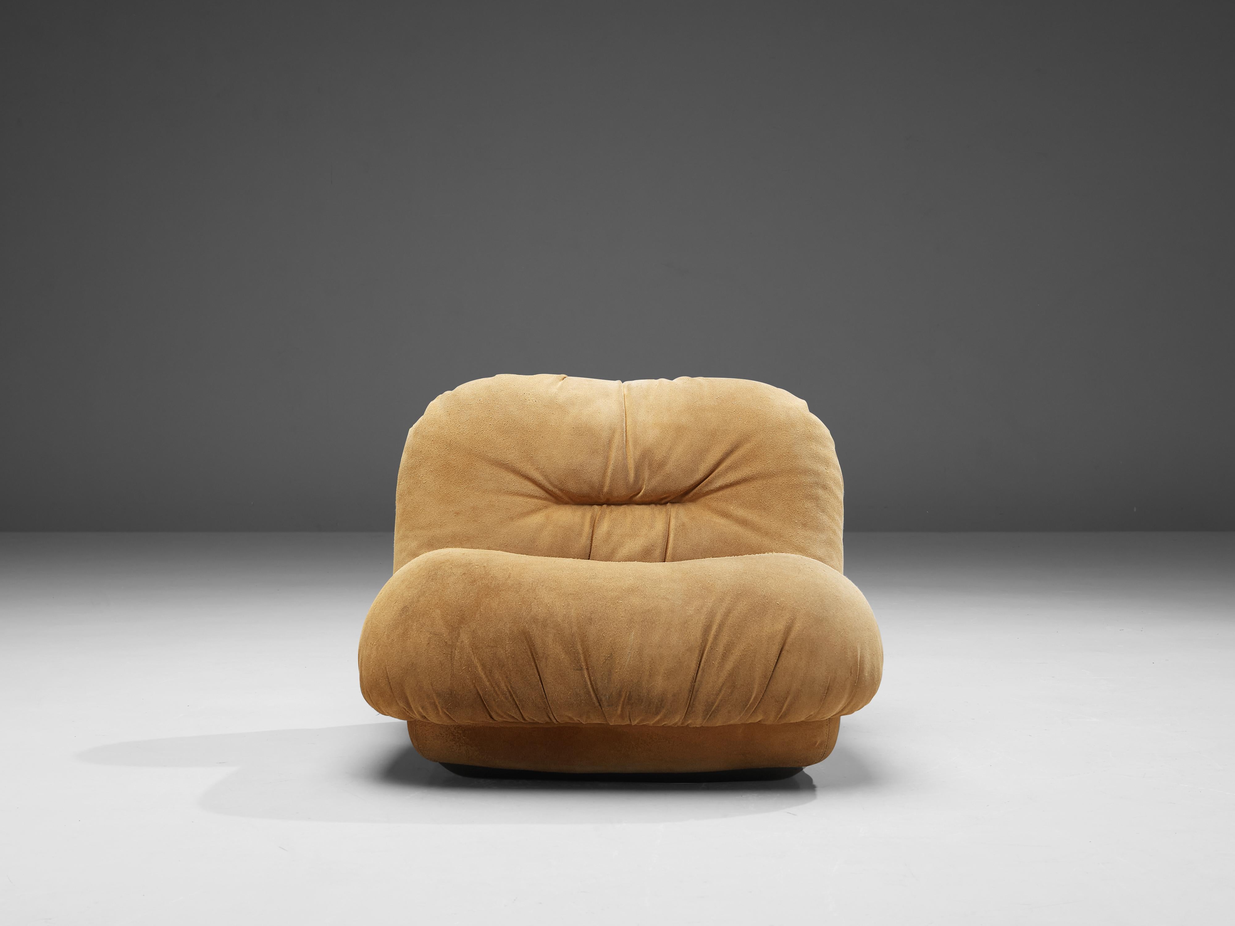 Fin du 20e siècle Alberto Rosselli fauteuil de salon en daim beige pour Saporiti