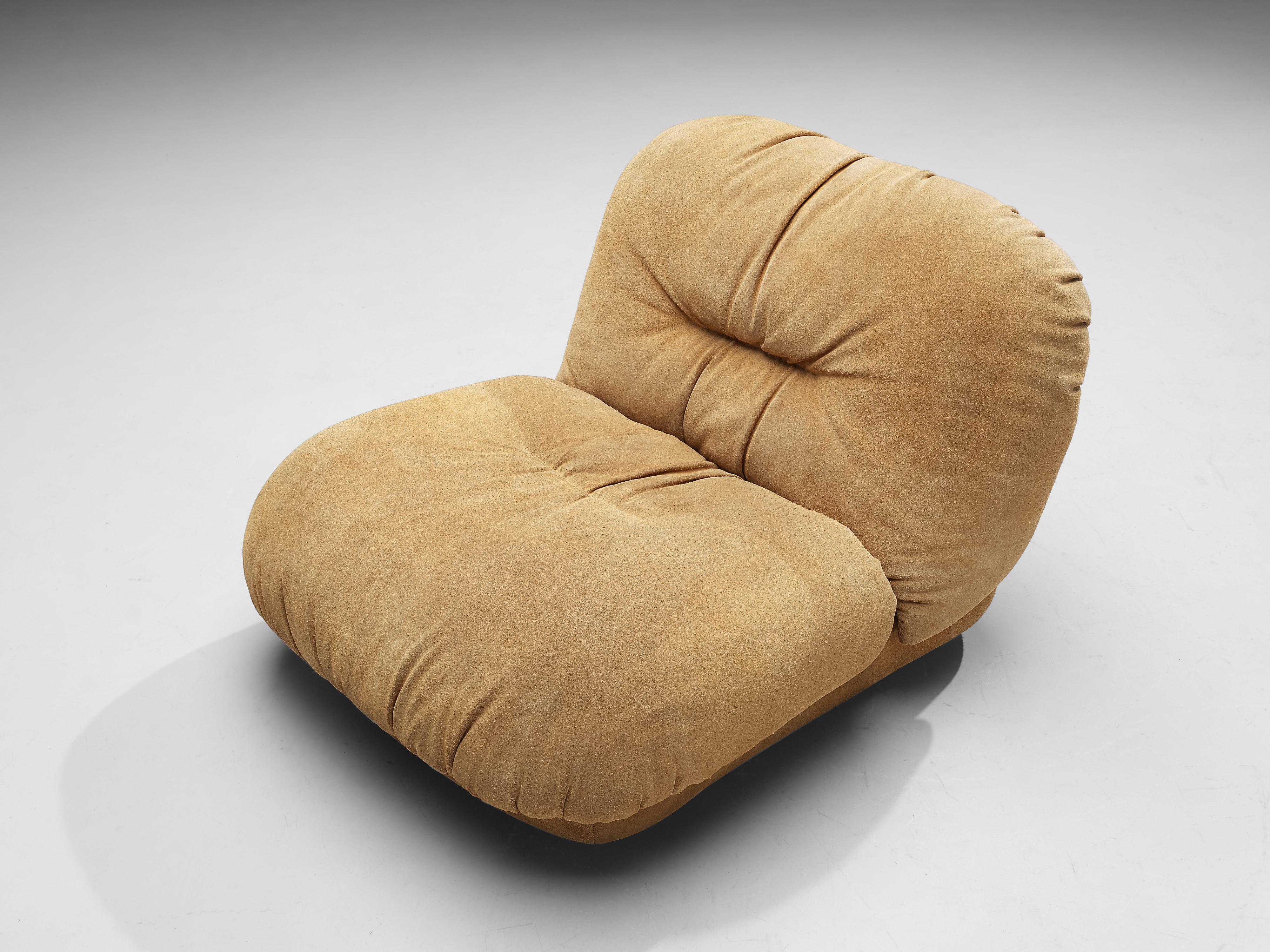 Daim Alberto Rosselli fauteuil de salon en daim beige pour Saporiti