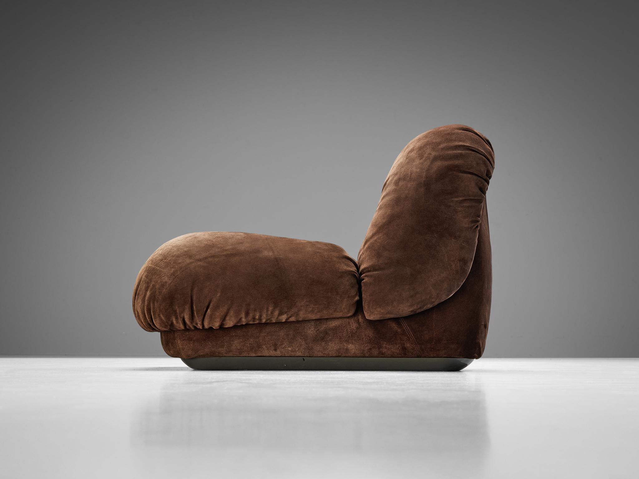 Italian Alberto Rosselli for Saporiti 'Maxijumbo' Lounge Chair in Brown Suede For Sale