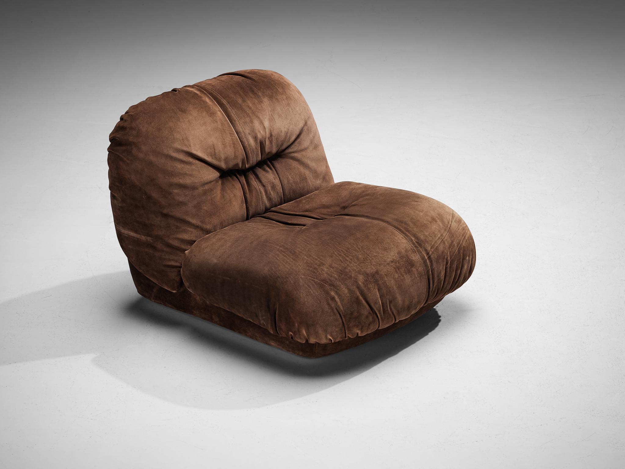 Alberto Rosselli for Saporiti 'Maxijumbo' Lounge Chairs in Brown Suede For Sale 4