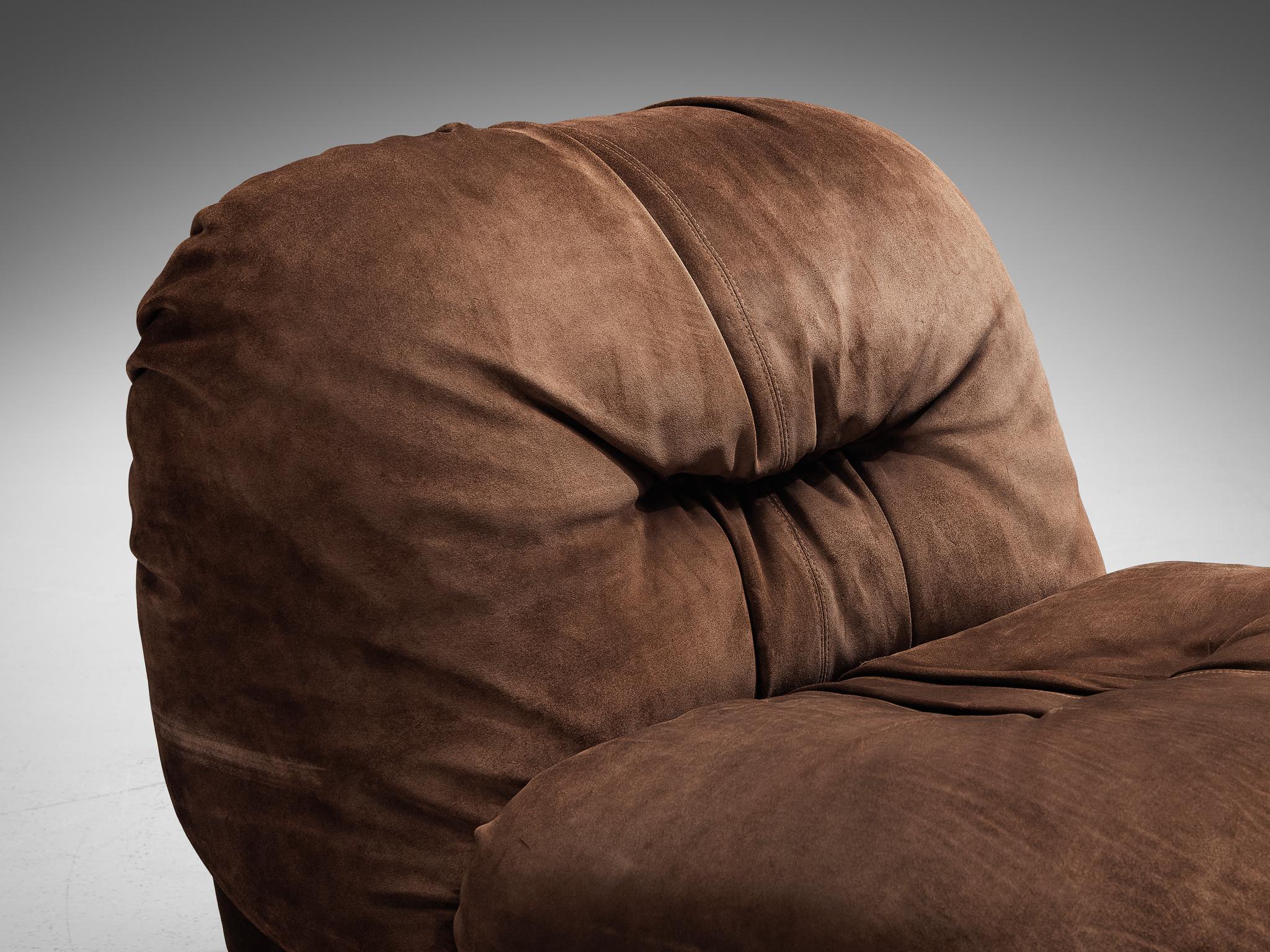 Alberto Rosselli for Saporiti 'Maxijumbo' Lounge Chairs in Brown Suede For Sale 5