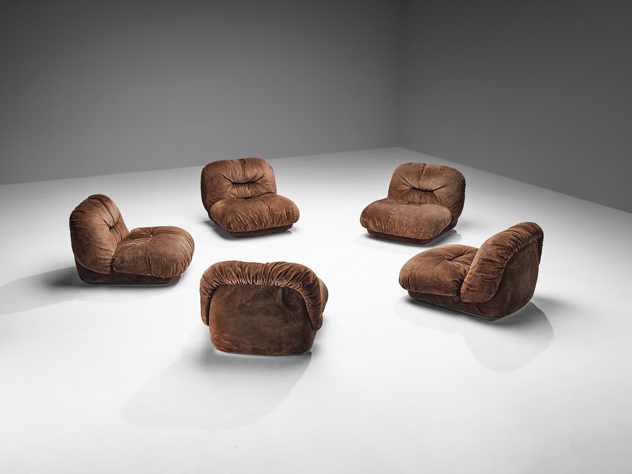 Alberto Rosselli for Saporiti 'Maxijumbo' Lounge Chairs in Brown Suede For Sale 6