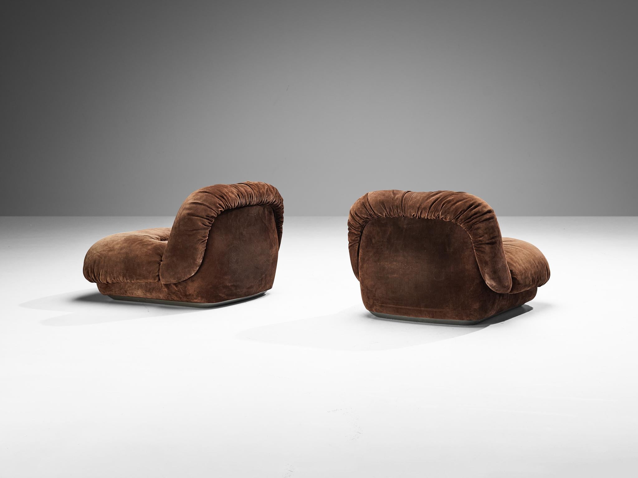 Italian Alberto Rosselli for Saporiti 'Maxijumbo' Lounge Chairs in Brown Suede For Sale