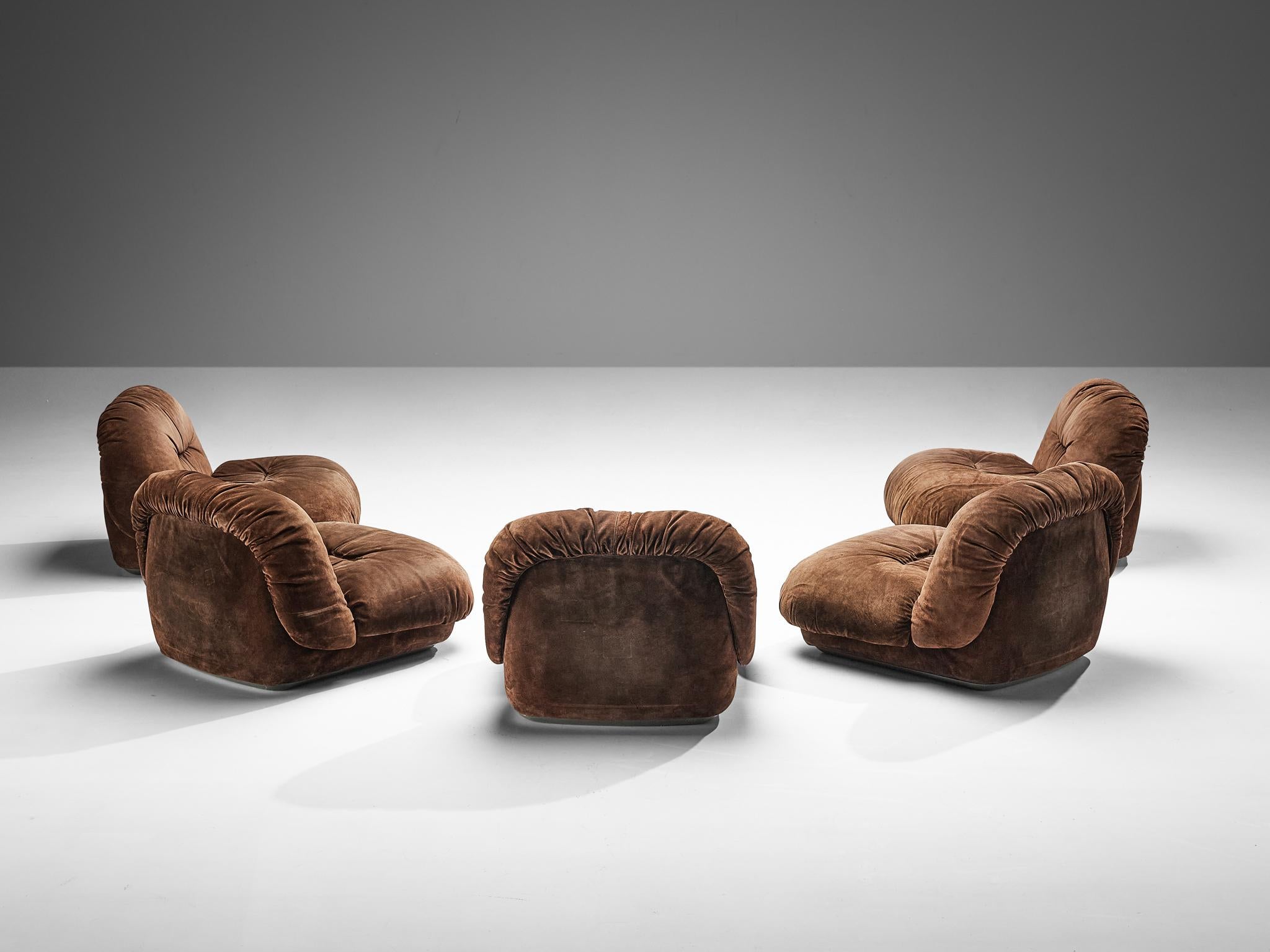 Alberto Rosselli for Saporiti 'Maxijumbo' Lounge Chairs in Brown Suede For Sale 2
