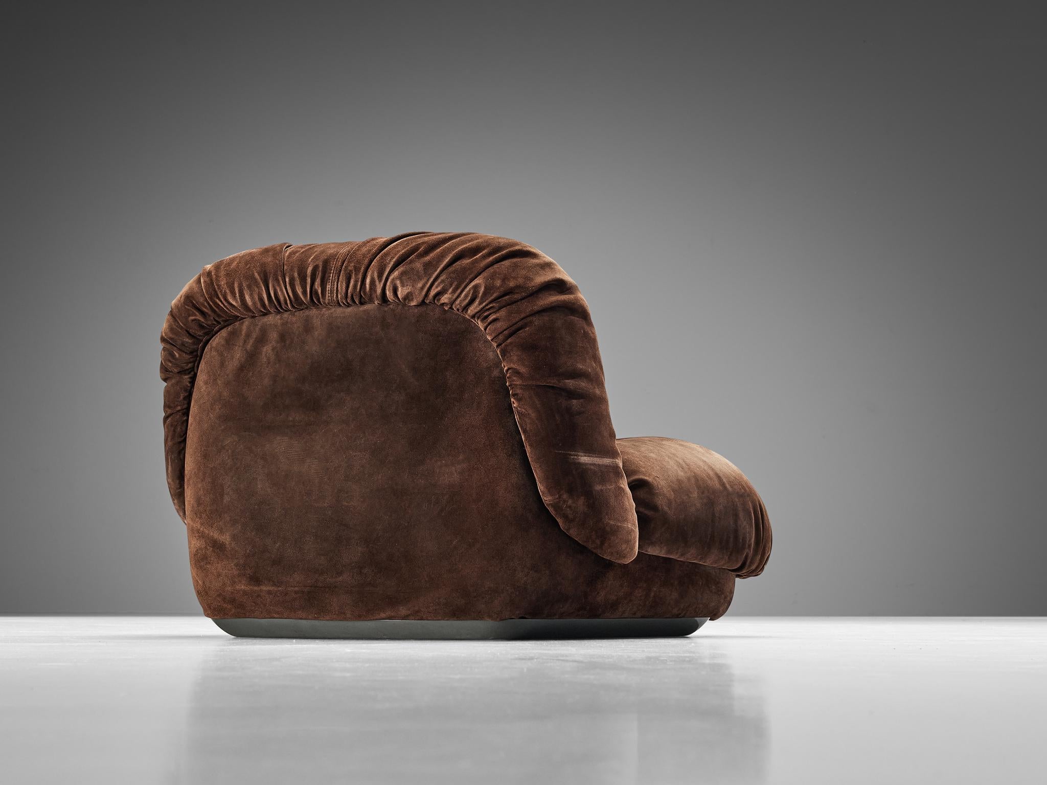Alberto Rosselli for Saporiti 'Maxijumbo' Lounge Chairs in Brown Suede For Sale 2