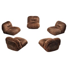 Alberto Rosselli für Saporiti 'Maxijumbo' Lounge-Stühle aus braunem Wildleder